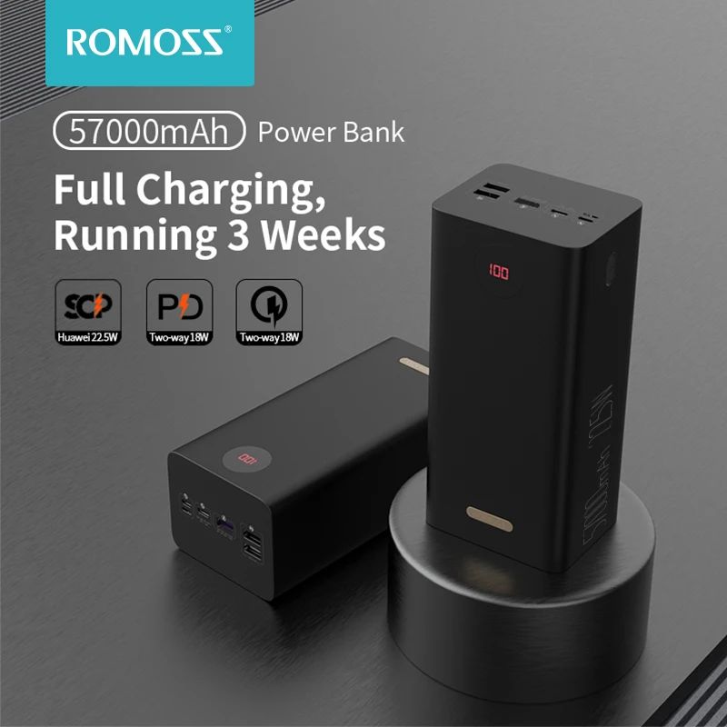  ROMOSS PEA57 Power Bank 57000 мАч SCP PD КК 3,0 двухполосный Быстрый портативное зарядное устройство Type C Внешнее зарядное устройство Power Bank для Huawei iPhone 