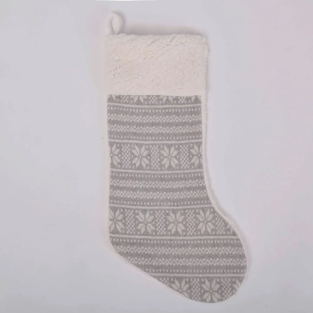 Free shipping Knitted Snowflake Christmas Stocking Sherpa Cuff Christmas tree decoration Fashionable socks