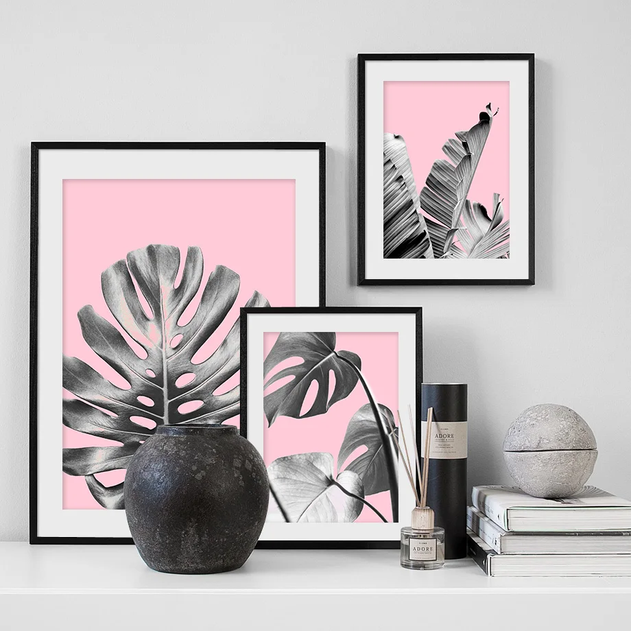 

Pink Monstera Banana Leaf plant Wall Art Print Canvas Painting Nordic Canvas Posters And Prints Wall Pictures For Living Room