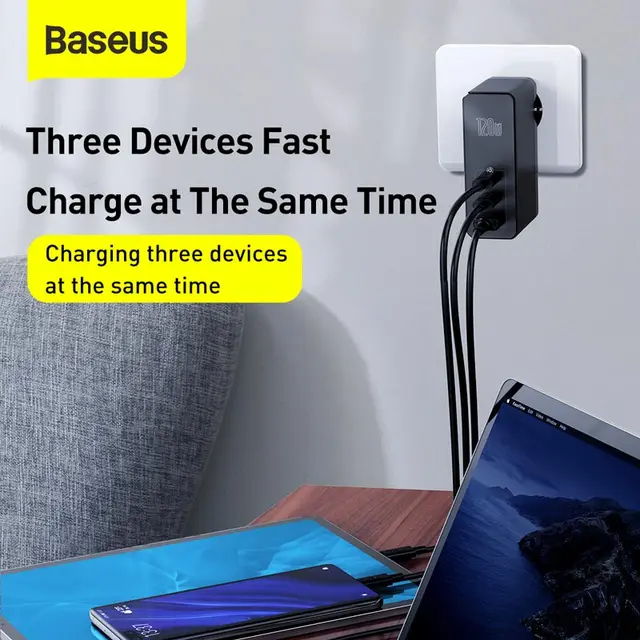 Baseus 120W GaN SiC USB C Charger Quick Charge 4.0 3.0 QC Type C PD Fast USB Charger For Macbook Pro iPad iPhone Samsung Xiaomi 6