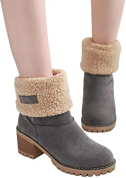 Женские зимние ботинки на высоком квадратном каблуке; Chaussure; Теплая обувь на меху; милые женские ботиночки; Зимние ботильоны