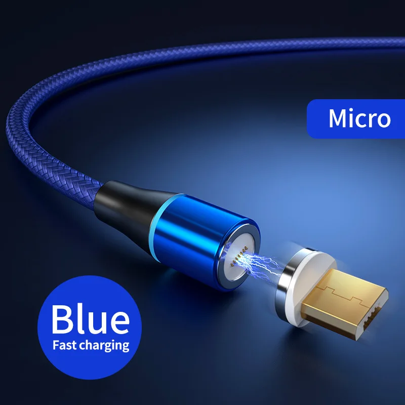 Blue For Micro Магнитный кабель Snodesound для быстрой зарядки iPhone XR Micro Usb type-C, кабель для быстрой зарядки samsung, шнур для передачи данных - Цвет: Blue For Micro