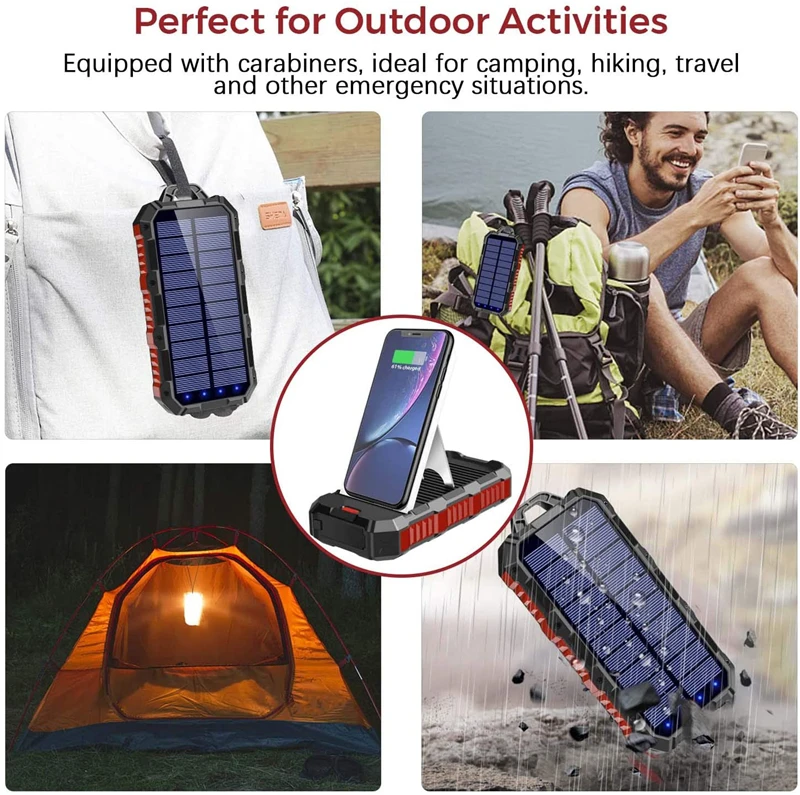 good power bank 30000mAh Solar Power Bank with Camping Light Qi Wireless Charger For iPhone Samsung Xiaomi Powerbank Portable Charger Poverbank power bank 30000mah