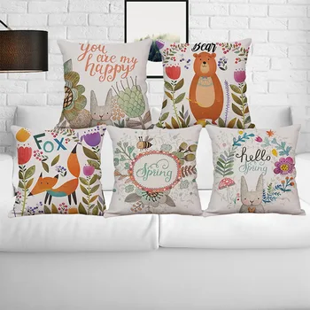 

Printing Pillowcase Cute Cartoon Pattern Cushion Cover Animal Bear Rabbit Handmade Pillow Cover For Car Sofa Decorative