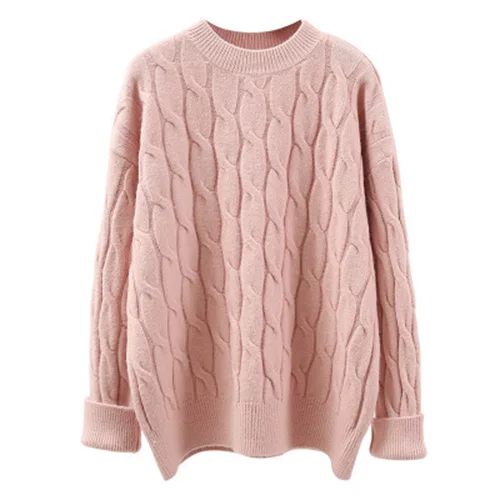 Женский вязаный свитер с длинным рукавом TIGENA, свободный пуловер конфетный цвет для женщин на зиму - Цвет: Розовый