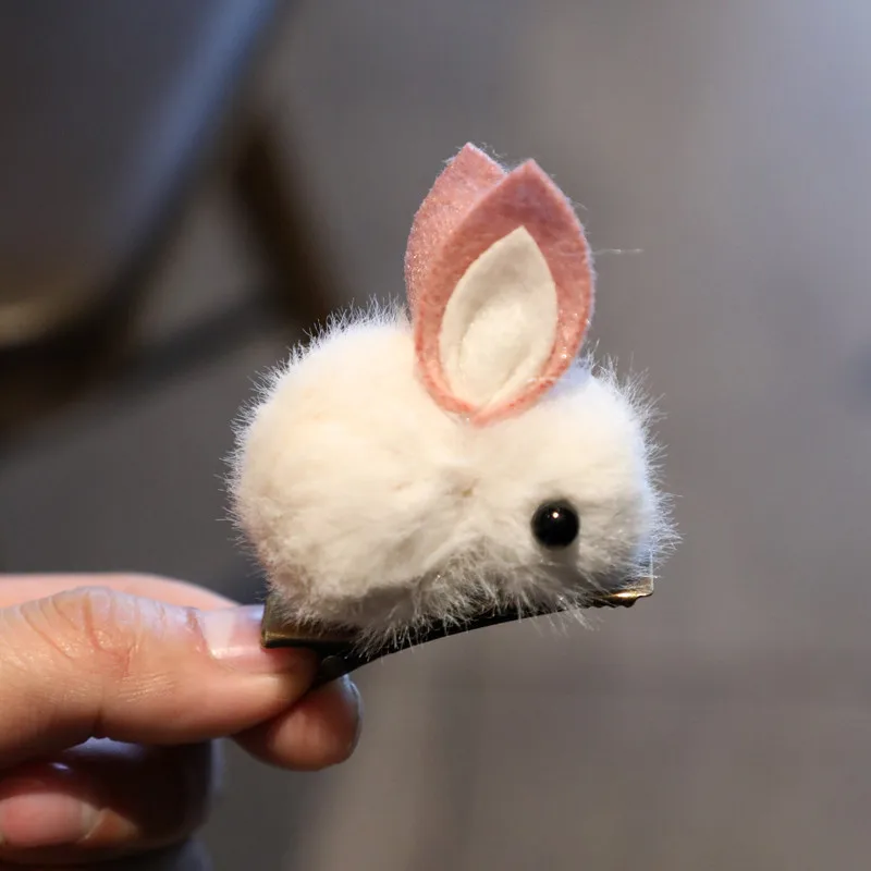 Модные милые меховой помпон шпильки для волос с кроликами Hairring однотонные Пасхальный кролик Заколки для волос принцессы Головные уборы аксессуары для волос - Цвет: 5 pin white