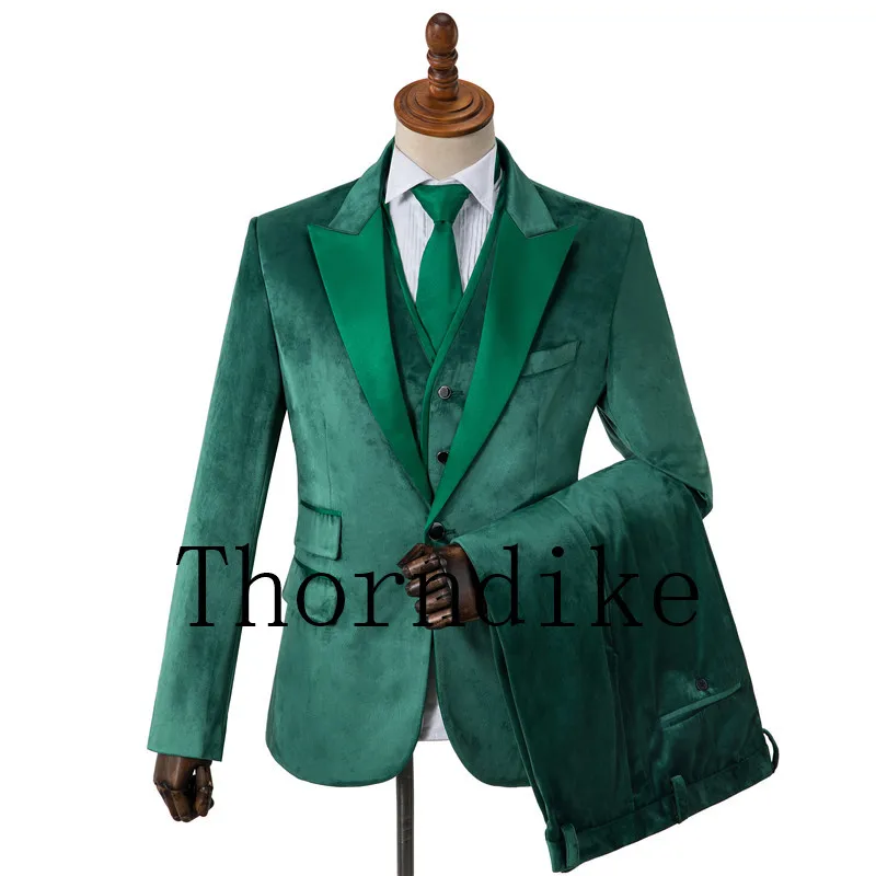 One Button Slim Fit Men Suits Light Purple Velvet Prom Stage Wedding Tuxedos Fall 3 Piece Male Set Suit Jacket Vest Pant
