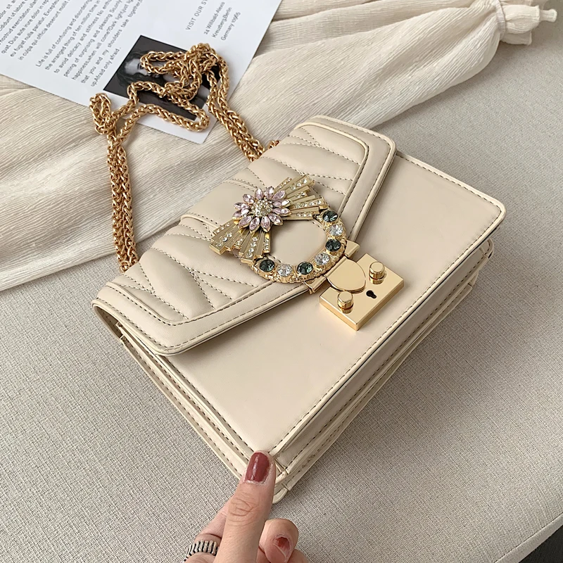 

Luxury Brand Female Flap Bag 2019 New Quality PU Leather Women's Designer Handbag Diamond Lock Chain Shoulder Messenger Bags