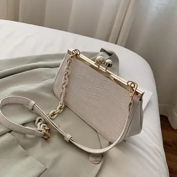 

Clip Switch Bag Stone Pattern PU Leather Crossbody Bags For Women 2020 Summer New Small Solid Color Shoulder Handbags