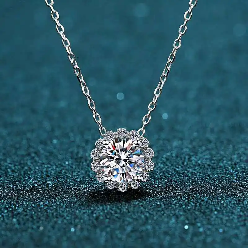 

S09-007 Newest Design Moissanitee Necklace 925 Sterling Silver Necklace Flower CZ Stone Chockers Pendants necklaces