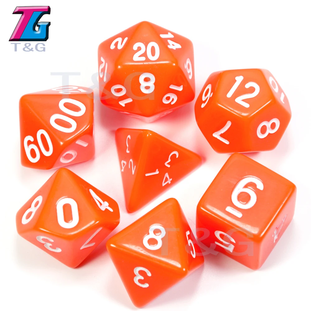 Одежда высшего качества 7 шт./компл. акриловые многогранные TRPG игры для Подземелья и Драконы непрозрачные D4-D20 Multi по бокам кости Pop для игровая - Цвет: 02 Orange