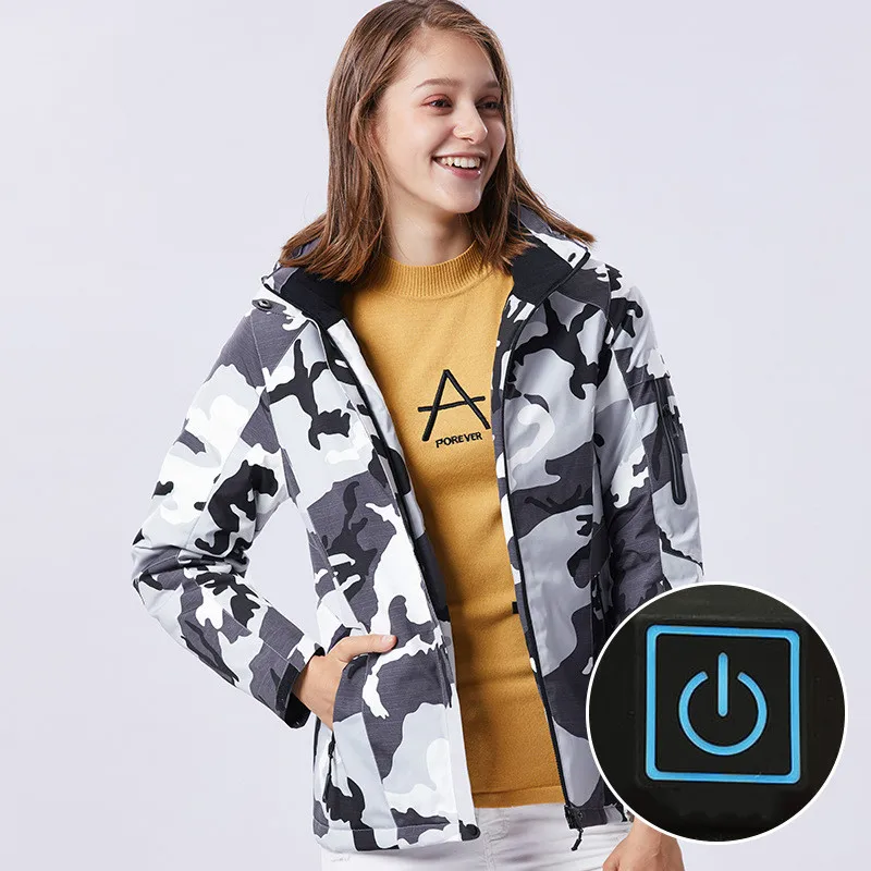 USB Heating Jackets Women's Outdoor Windproof Warm Coat Mountaineering Padded Jacket 7XL Coat Women Heated Sheet Detachable - Цвет: Camouflage