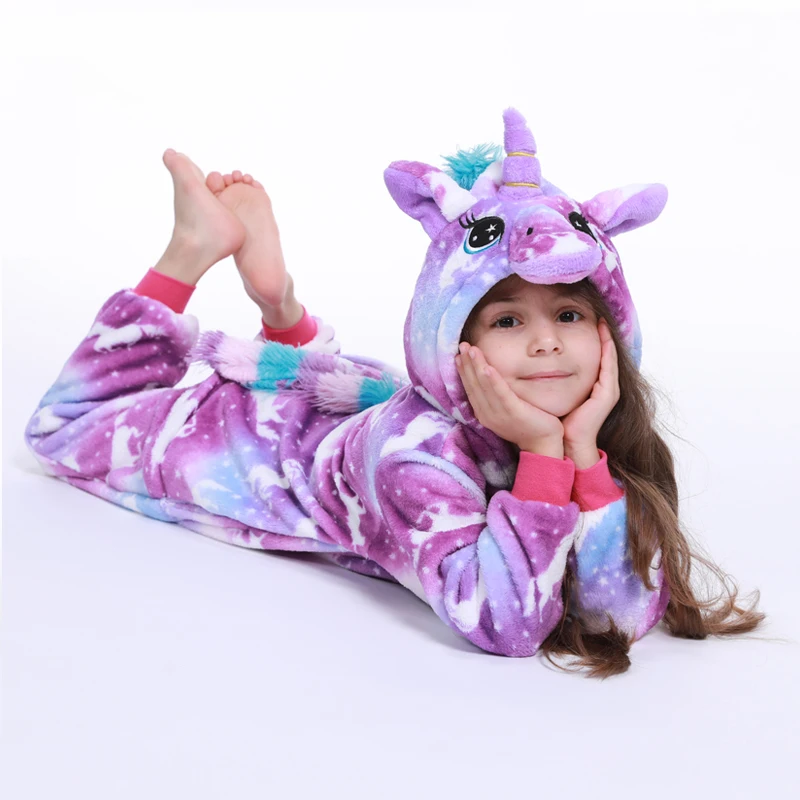 Kigurumi Onesie/Детские пижамы; пижамы с единорогом для мальчиков и девочек; зимние пижамы с рисунком панды; детская одежда для сна; Комбинезоны для подростков