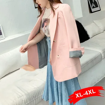 

Women Single-breasted Pink Long Blazer 4XL Long Sleeve Korea Female Blazer Office Ladies High Street Loose Outwear Blazer Mujer