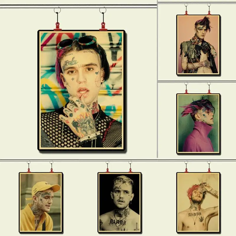 Hip Hop Rapper Lil Peep Poster Wall Stickers Vintage Poster Retro Poster Kraft Paper For Home Bar Wall Decor/Stickers