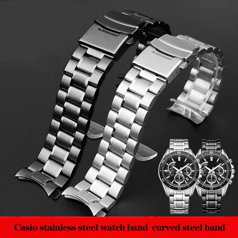 Premium Stainless Steel Curved Strap Watchband for Men, Adjustable 20-24mm