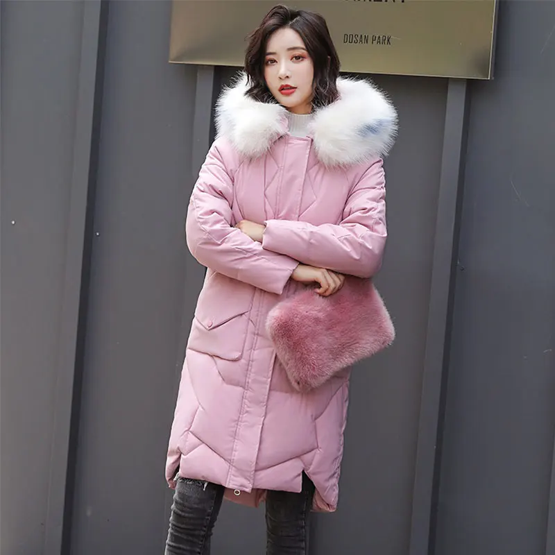 Длинное женское меховое пальто с капюшоном, зимнее пуховое пальто, Толстая теплая куртка для пекарни, ватные парки с хлопковой подкладкой, ветрозащитные рукава