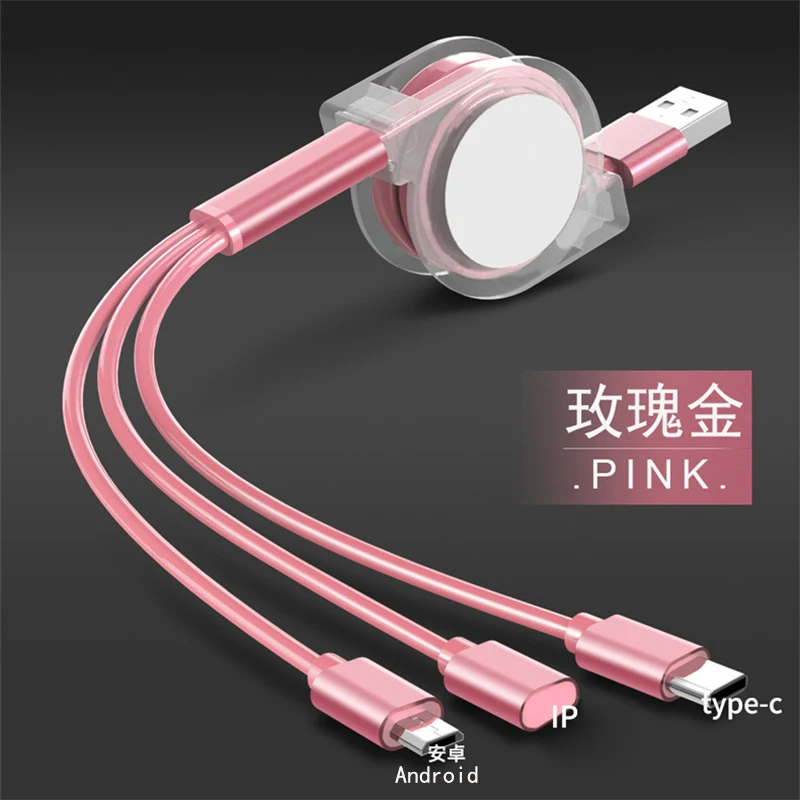 

3 in1 USB Charging Cable, Multi Retractable Fast Charger Cord Connector with Phone/Type C/Micro USB Port Adapter