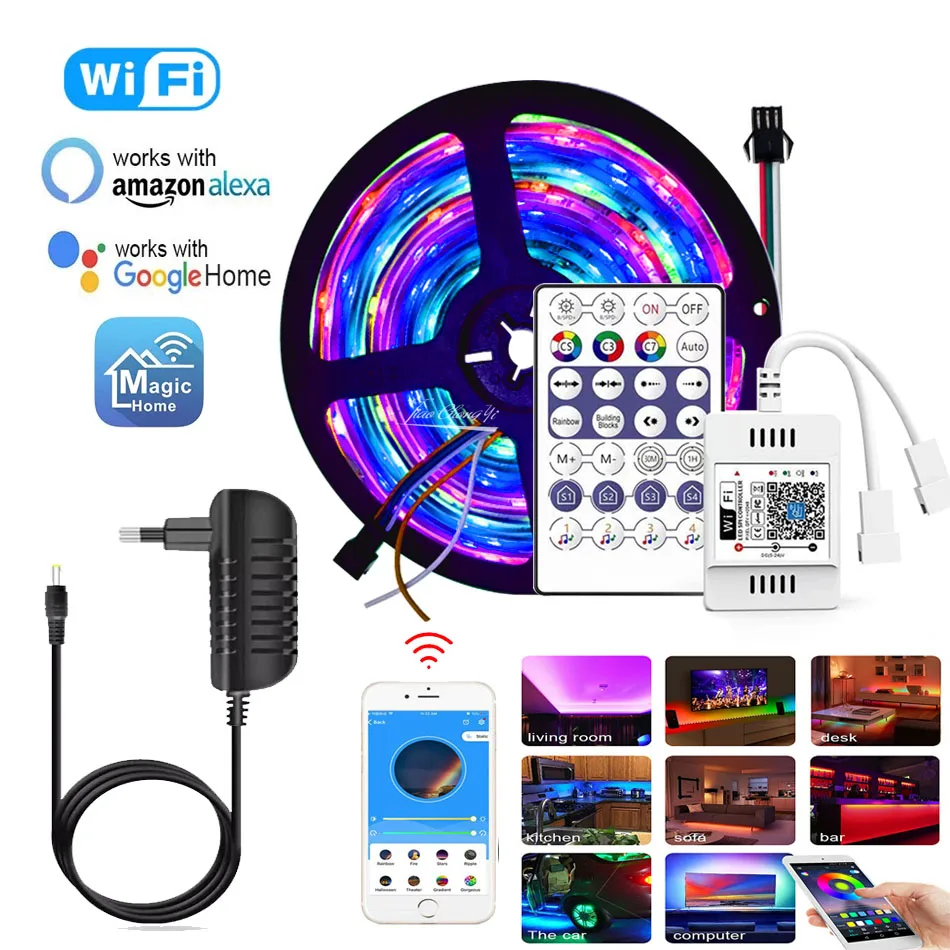 WS2811 DC12V RGB Светодиодная лента Адресуемая мечта полный цвет с 28-клавишным RF WiFi