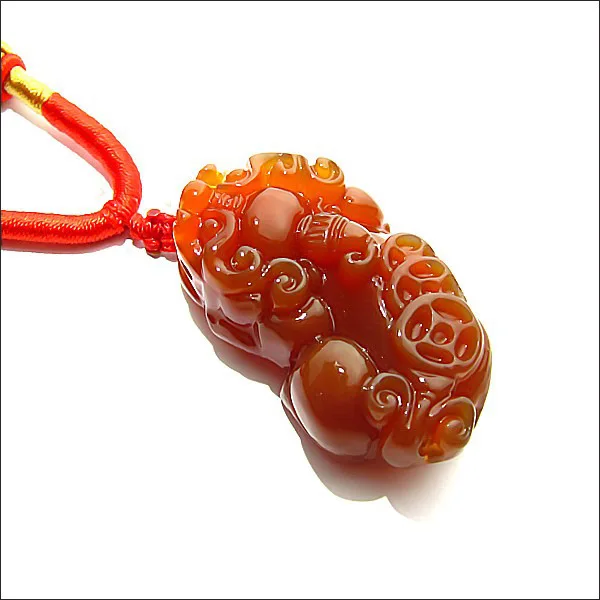 Free Shipping High Quality  pendant Natural red  Jade stone Carved Pixiu Good Fortune Amulet Lucky Pendant Man Amulet charms