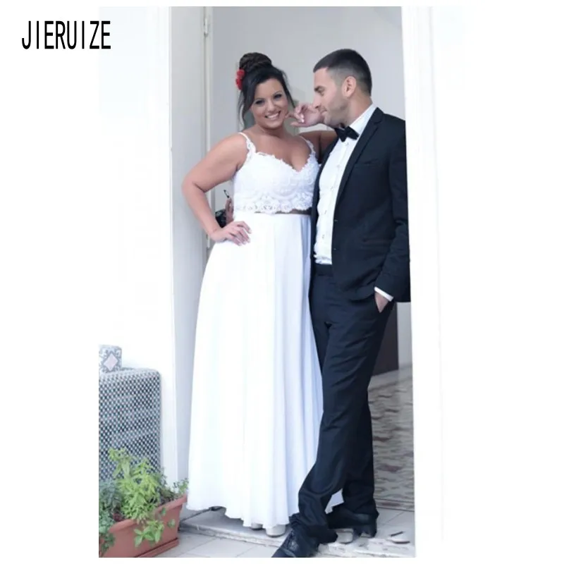 JIERUIZE модные шифоновые Свадебные платья на бретельках с открытой спиной, два предмета, свадебные платья, vestido de noiva размера плюс