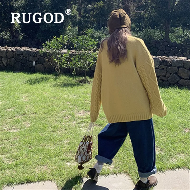 RUGOD 2019New женский толстый вязаный свитер с v-образным вырезом и Длинными Рукавами свободный негабаритный кардиган на молнии корейский шикарный удобный свитер пальто