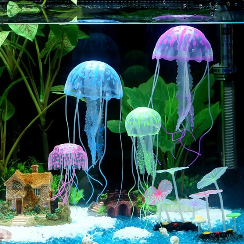 

Fluorescent Trumpet Simulation Jellyfish Tank Landscaping Silica Gel Ornaments Manufacturers Wholesale Aquarium Simulation Fish