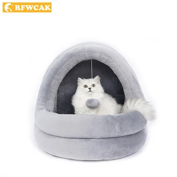 

RFWCAK Pet Dog Cat Bed Puppy House With Toy Ball Warm Soft Pet Cushion Dog Kennel Cat Litter Mat Castle For Drop Shipping
