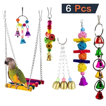

6Pcs Colorful Combination Parrot Toy Parrot Bite Toy Bell Toy Bird Chewing Toys Bird Rack YE-Hot