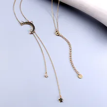 Модный простой дизайн проложить черный кристалл луна цепочка с подвеской из сплава бахрома ожерелье для женщин ювелирные изделия