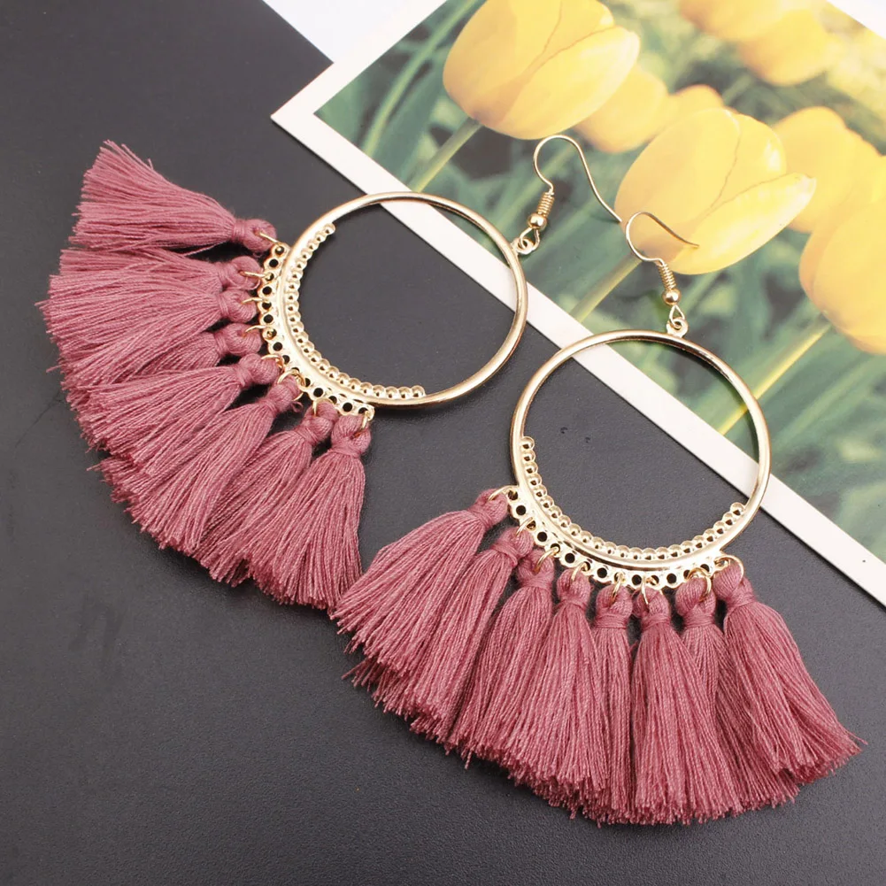 H1fcf64d6ee084f1e8afcd4354862100eR - Fashion Bohemian Big Tassel Dangle Drop Earrings for Women Statement Wedding Red Fringe Female Earrings Za 2020 Jewelry