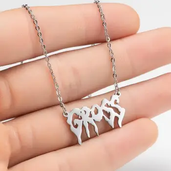 

JisenspGothic Punk Stainless Steel Harajuku Necklaces Hip Hop Art Letter Gross Pendant Necklace Statement Jewelry for Women Men