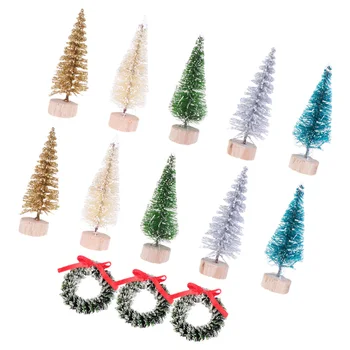 

27Pcs Christmas Trees Decoration Set Wreath Fake Snow Frost Trees with Wood Base