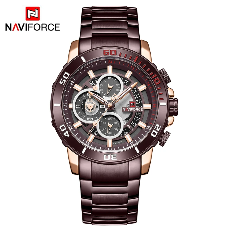 RGCE NAVIFORCE Бизнес спортивные часы Для мужчин высокое качество, модные, с хронографом, кварцевые часы для джентльмена Нержавеющая сталь браслет часы подарки - Цвет: RGCE
