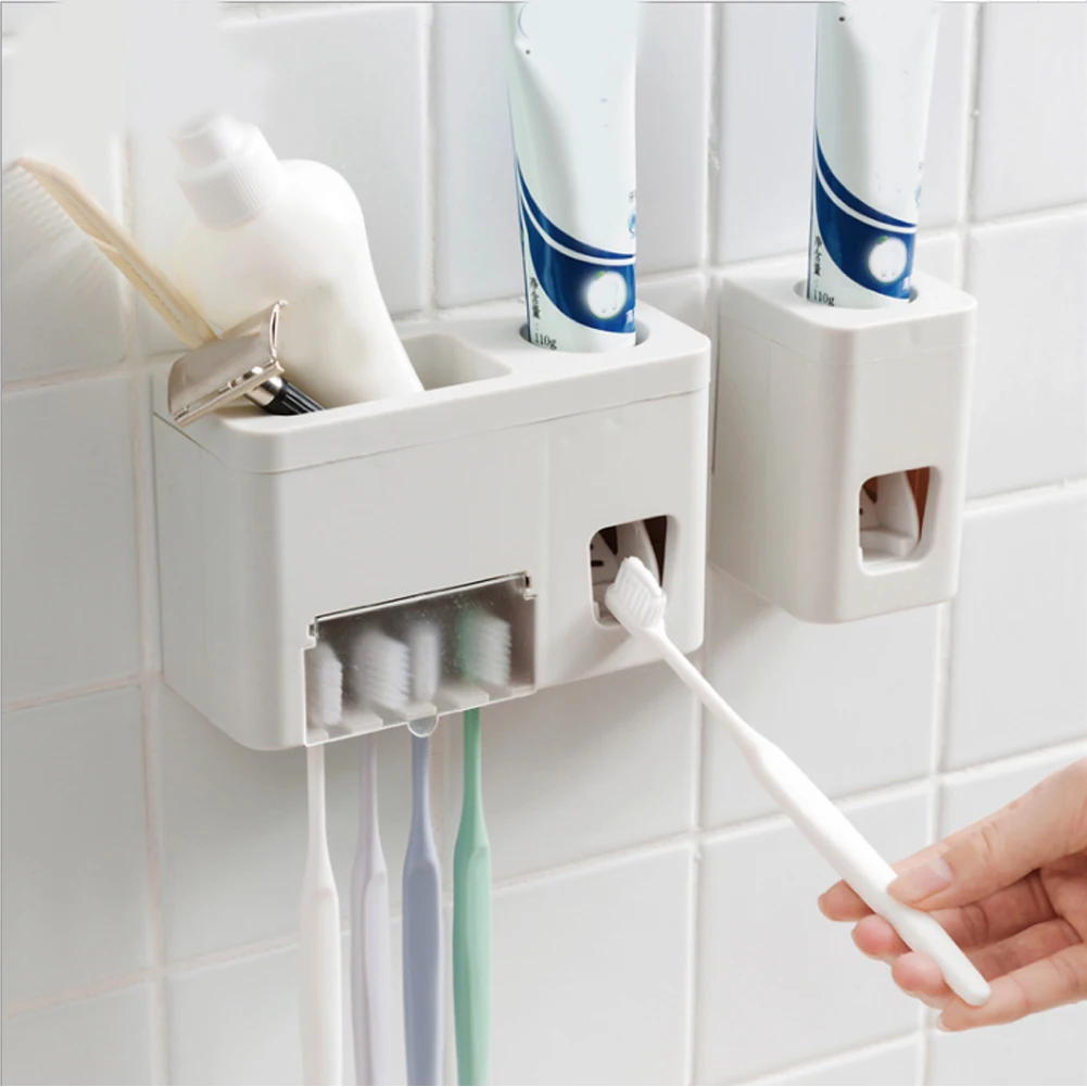 

Multi-function Tooth Paste Dispenser Squeezer Shelf Bathroom Toothbrush & Toothpaste Holders Toiletries Storage Home Accessories
