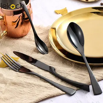 

Lekoch Black kaya 4PCS/Set Stainless Steel Cutlery Dinnerware Set Dishes Servies Dinner Knife Fork Tea Spoon Sets Tableware