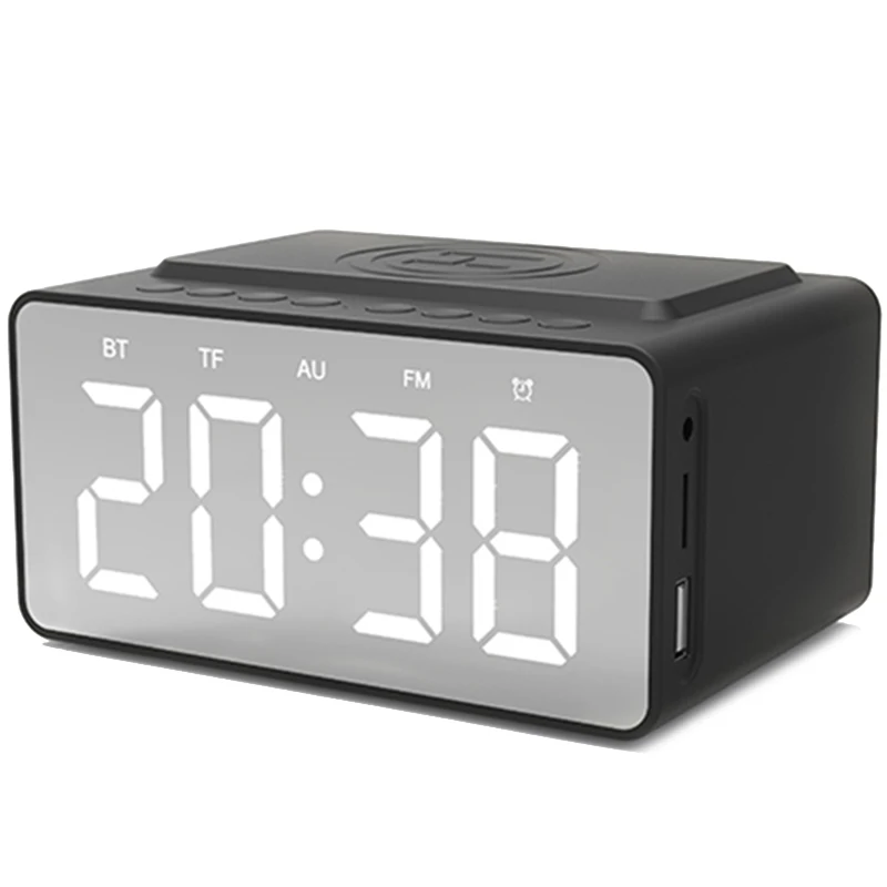 

Design Digital Led Alarm Clock with Wireless Charger Household Bluetooth Speaker Clock Desktop Mirror Led Clock