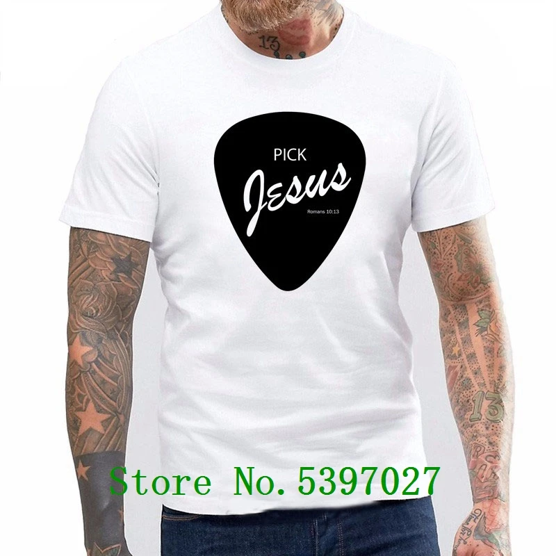 

casual Summer Print Pick Jesus - Guitar Pick - Christian Music T-Shirt Euro Size fashion Tops Tees streetwear