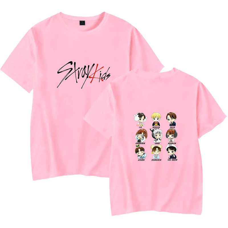 KPOP Stray Kids/Новинка года; футболка с короткими рукавами для мужчин и женщин; свободная футболка с круглым вырезом; хлопковая футболка для подростков; Прямая поставка - Цвет: pink3