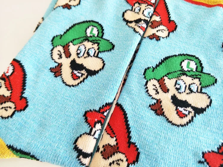 Носки с принтом игры Super Mario Bros Luigi мужские хлопковые носки милые забавные мультяшные дышащие впитывающие пот мягкие удобные спортивные повседневные носки