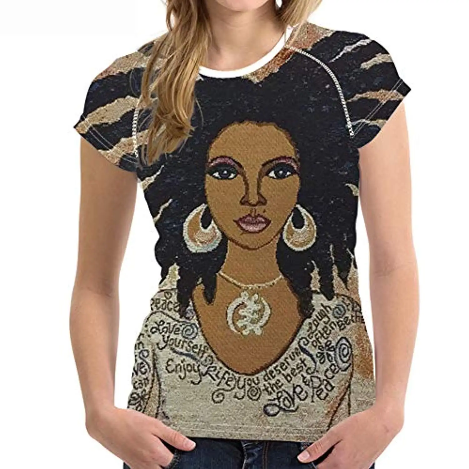 Черные художественные африканские футболки с принтом для девушек, женские летние топы с коротким рукавом, женская модная футболка, женские футболки - Цвет: Patern-3