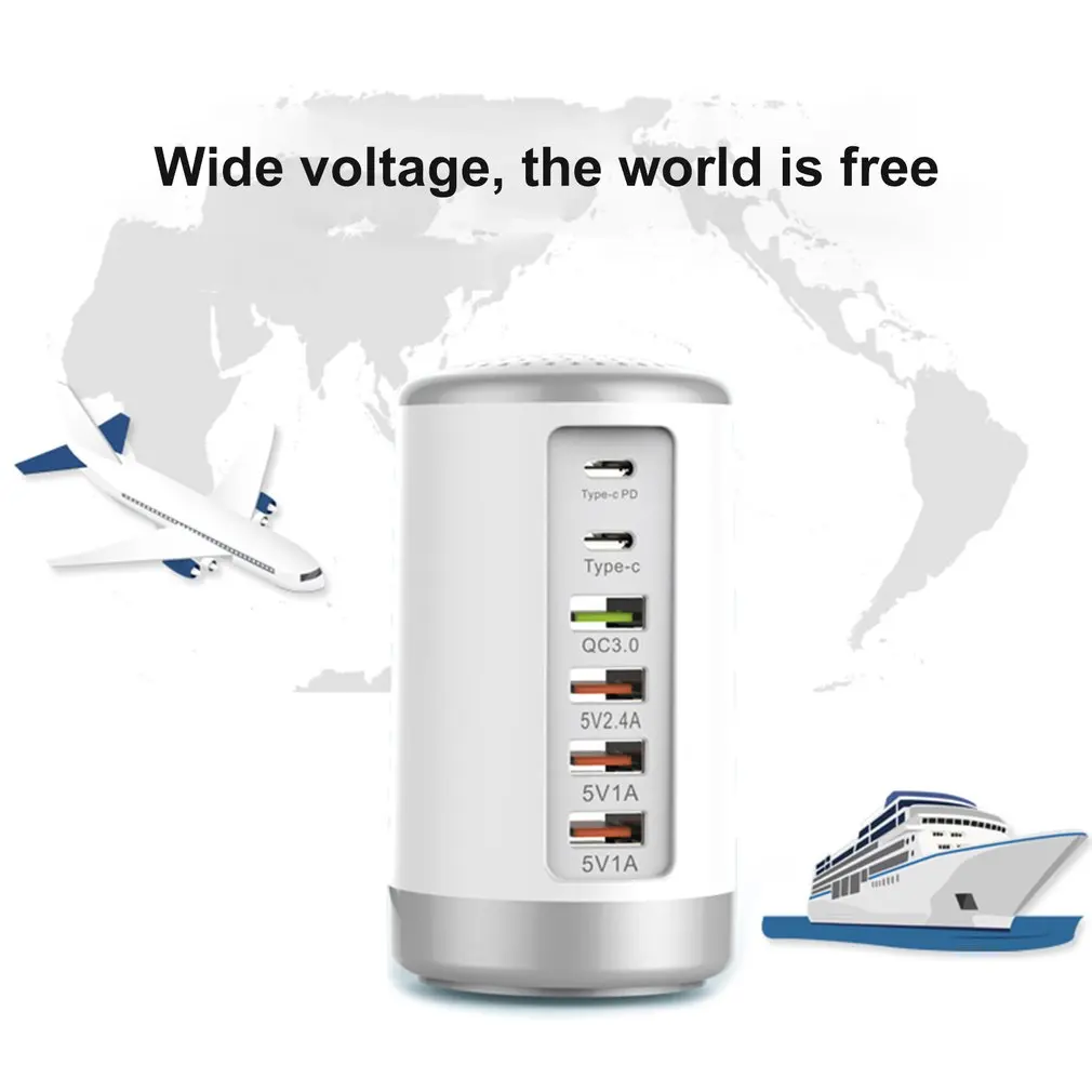 6 портов USB зарядное устройство концентратор мульти док-станция для зарядки с USB PD+ QC3.0 зарядное устройство Универсальный мобильный телефон Настольный настенный дом США/ЕС/Великобритания штекер