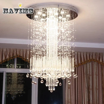 

Modern Minimalist LED Vanity Long Stair Crystal Chandelier Light Fixture for Living Room Large Luxury Hotel Hall Foyer Lamp