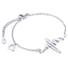 Davieslee электрокардиог сердцебиение браслет для женщин Женская Цепочка Сердце ритм ЭКГ нержавеющая сталь серебро DKBM150