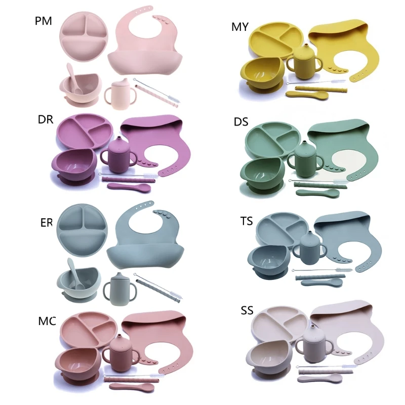 4//5/7pcsBaby Silicone Plate Set Self-Feeding Antislip Saucer Suction Children’s Tableware Silicone Dish for Baby-Led Weaning