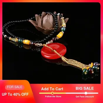 

Vintag Necklace women Long Ethnic Strand ReD Crystal Necklace pendant Round Necklaces Fashion femme 2019 Jewelry Dropship Gift