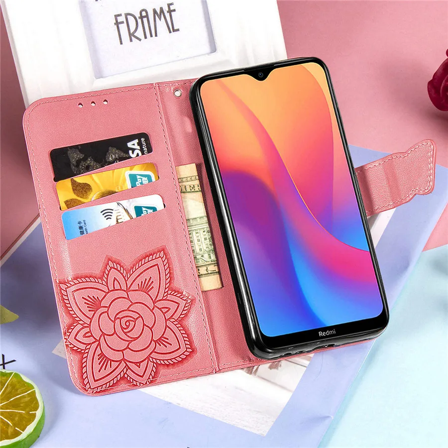 Рельефный чехол с 3D бабочкой для Xiaomi Redmi Note 8, 7, 6, 5 Pro, 8A, 7A, 6A, 5A, 5 Plus, кожаный чехол-книжка для Redmi K20 Pro Go