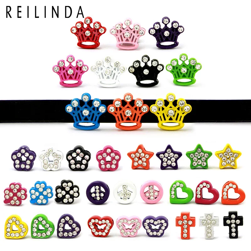 Wholesale 10pcs/pack Mixed Styles Slide Charms 8mm Fit Leather Bracelets /Belts DIY Kids /Woman Gift Jewelry | Украшения и