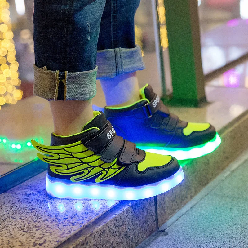 boy sandals fashion Size 22-37 Children LED Shoes USB Charged Glowing Wings Sneakers with Light Up Sole Luminous Lighted Shoes for Kids Boys Girls child shoes girl Children's Shoes