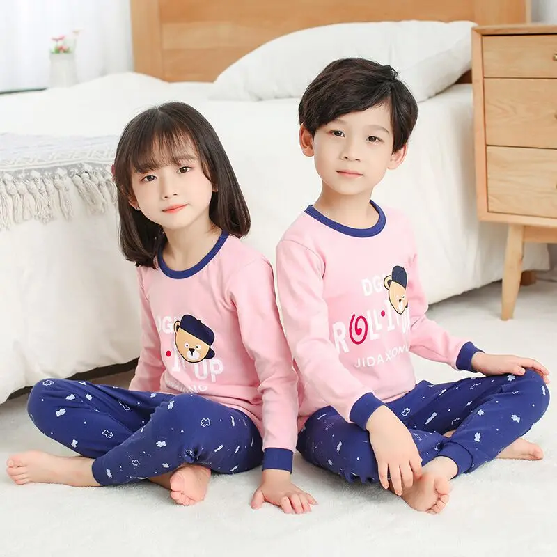 Одежда для сна для мальчиков и девочек, одежда для сна для малышей, комплект одежды из 2 предметов, пижамные комплекты с рисунками животных, хлопковые детские пижамы